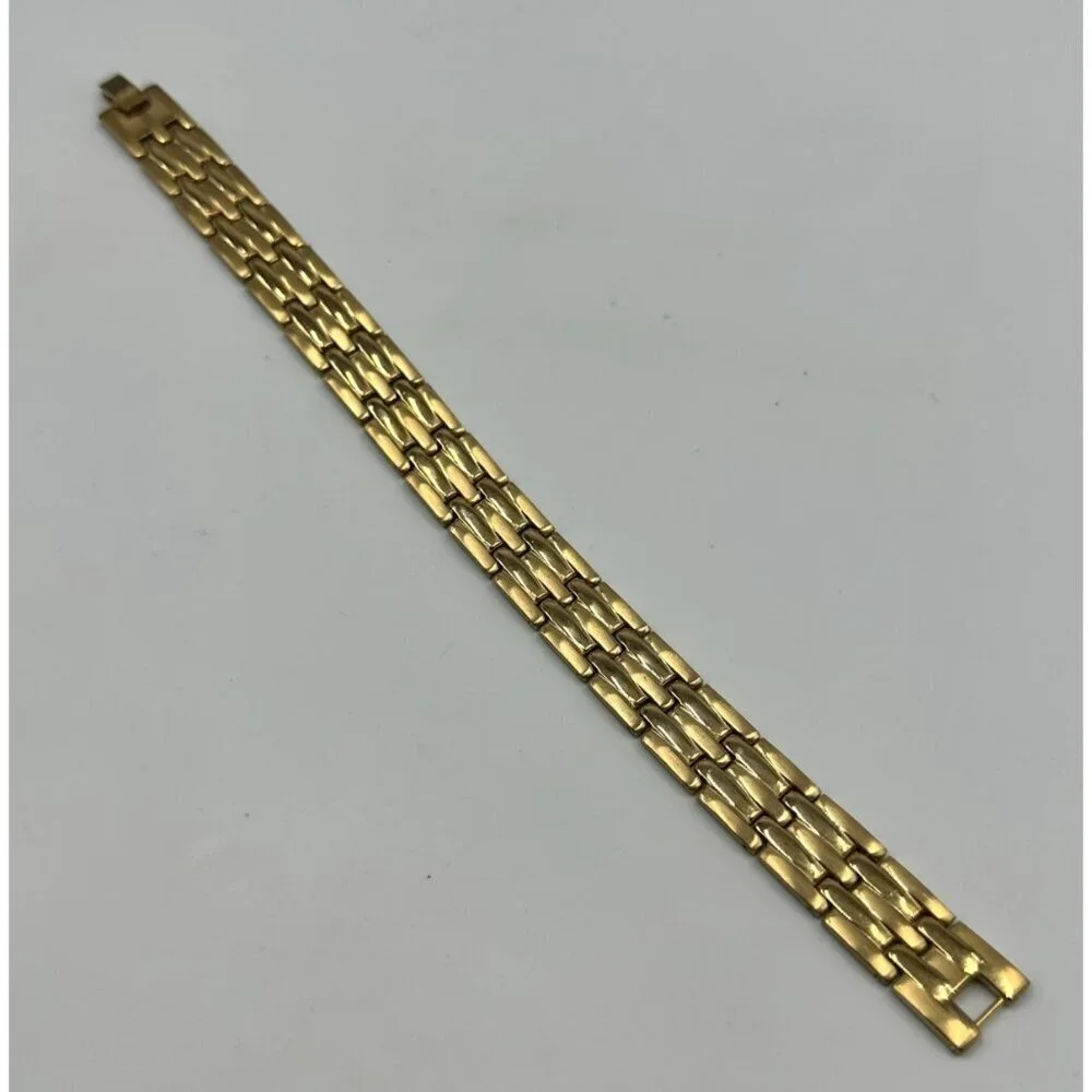 Stainless Steel Bracelet Men Gold Tone Brick Link Pattern 8.5 Inch